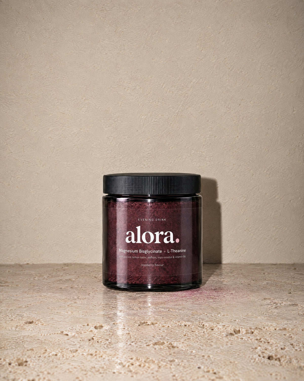 The ALORA evening drink jar on a travertine counter (illustrative image)